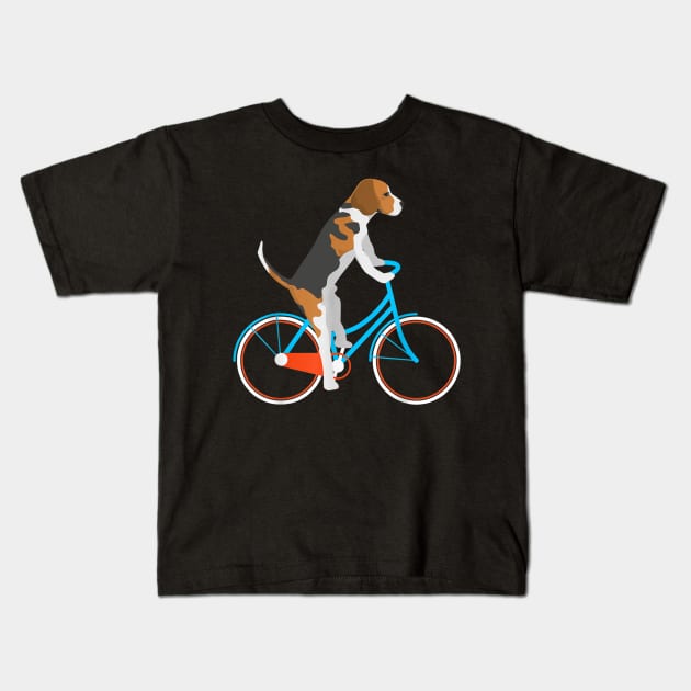 Biking Bicycling Beagle Dog on Bicycle Kids T-Shirt by Xamgi